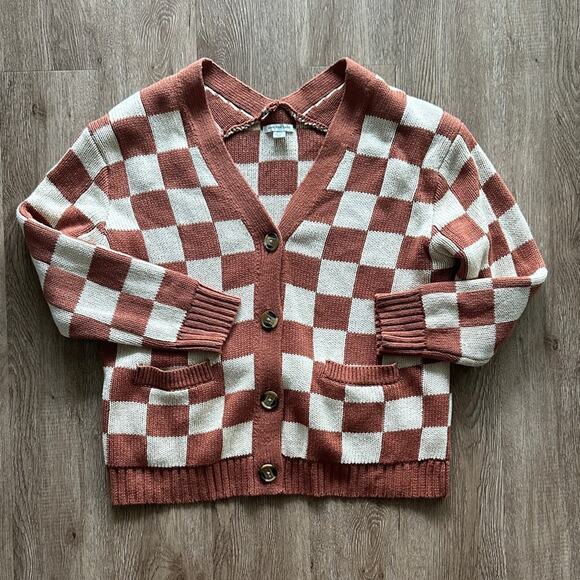 American Eagle Outfitters Sweaters - American Eagle Oversized Cardigan Tan Brown Plaid Check Size Small
